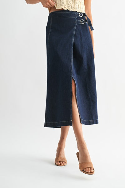 Dark Wash Denim Midi Skirt