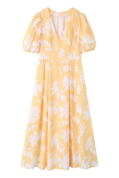 Floral V Neck Midi Dress