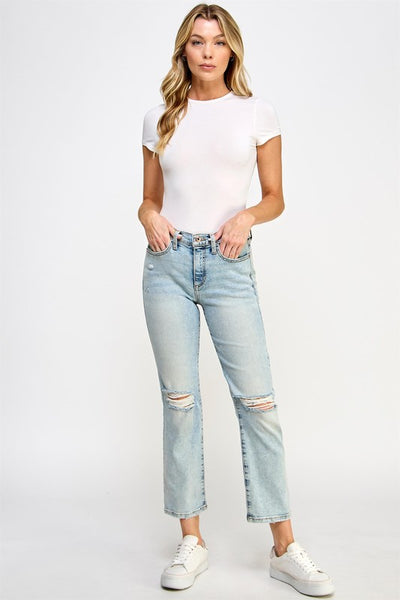 Mid Rise Ultra Stretch Crop Straight Jeans