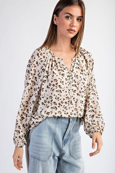 Leopard Printed Long Sleeve Blouse Top