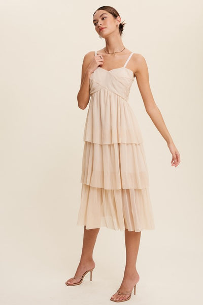 Tiered Pleated Midi Dress