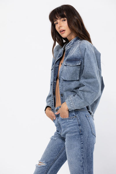 Oversized Denim Crop Jacket