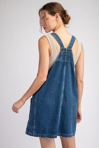 Mineral Washed Overall Mini Dress