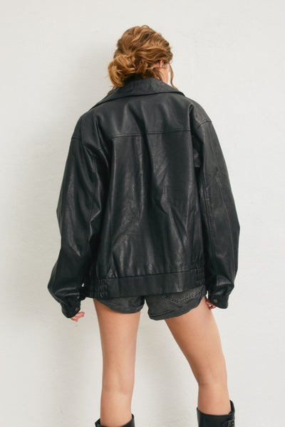 Oversized Faux Leather Biker Jacket