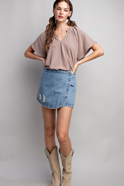 V Neck Short Sleeve Blouse Top