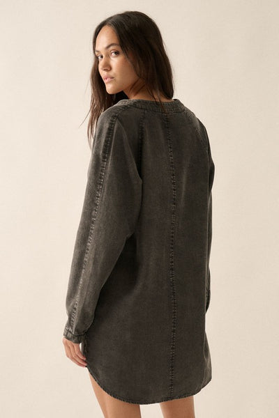 Mineral Washed Denim Mini Shirt Dress