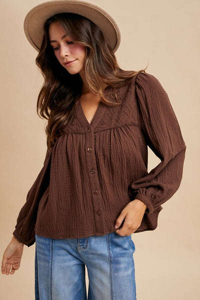 Cotton Gauze Babydoll Blouse