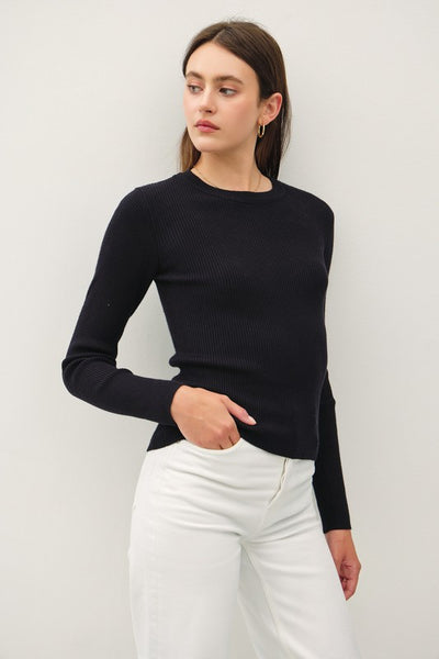 Classic Crewneck Long Sleeve Rib Sweater Top