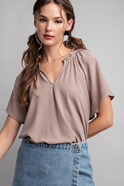 V Neck Short Sleeve Blouse Top