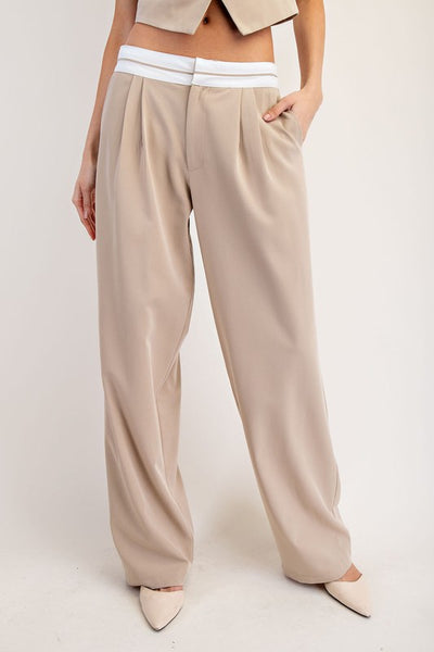Contrast Waist Tailored Pants