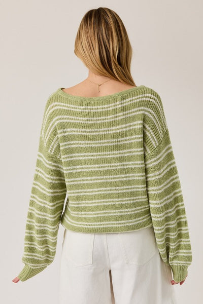 Boat Neck Long Sleeve Stripe Sweater