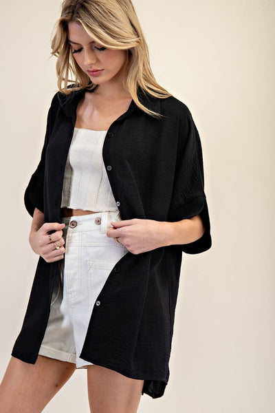 Short Sleeve Button Down Blouse Top