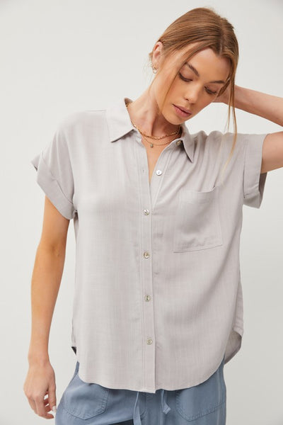 Solid Short Sleeve Button Down Shirt