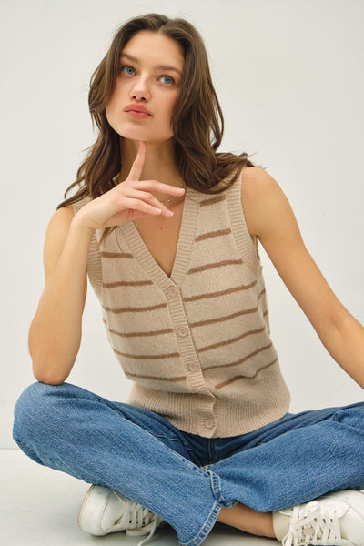 Striped Button Up Vest