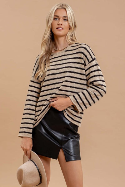 Stripe Boat Neck Knit Sweater