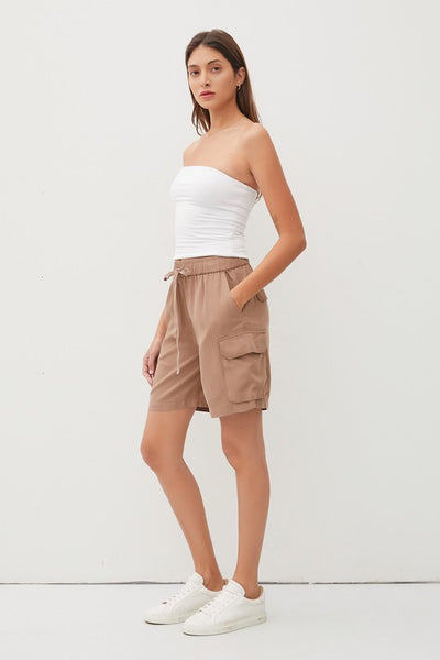 Tencel Drawstring Cargo Bermuda Shorts
