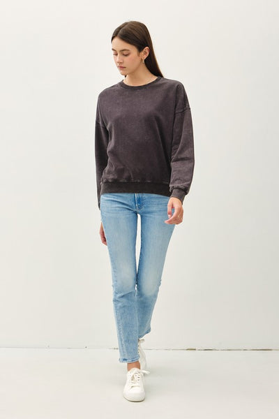 Cropped Acid Wash Crew Neck