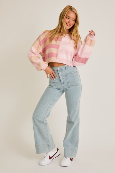 High Waisted Bootcut Patch Pocket Jeans