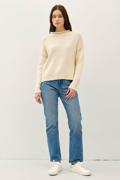 Chunky Raw Edge Mock Neck Sweater