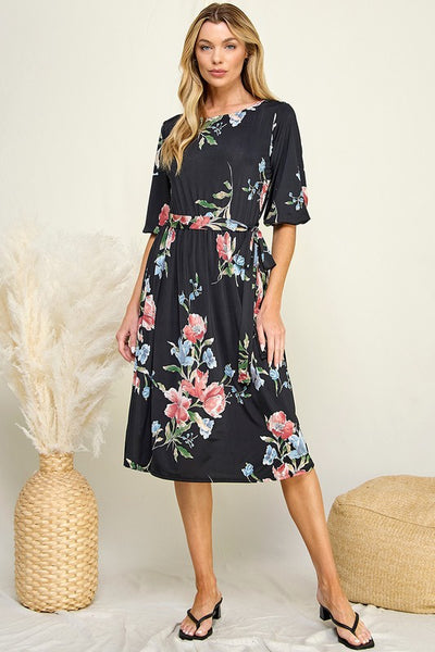 Floral Dress With Quarter Sleeves