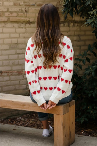Long Sleeve Heart Stripe Sweater