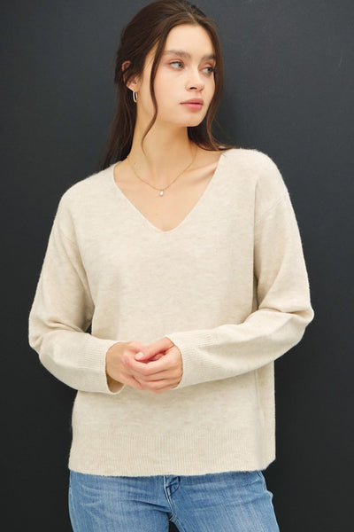 Wool Blend Relaxed V Neck Sweater