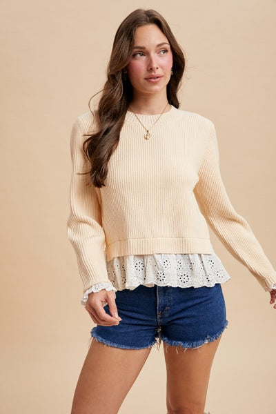 Lace Trimmed Rib Sweater