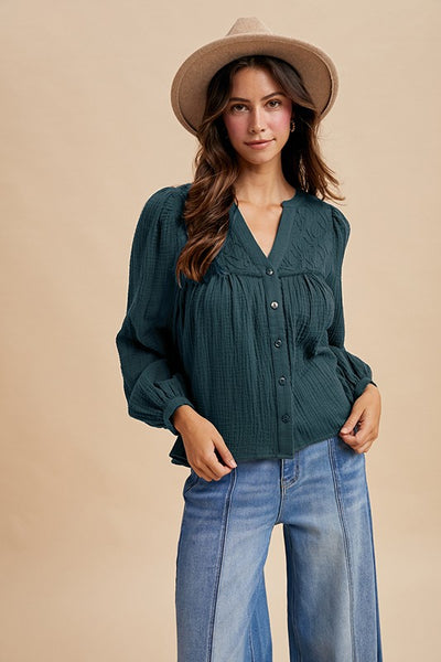 Cotton Gauze Babydoll Blouse