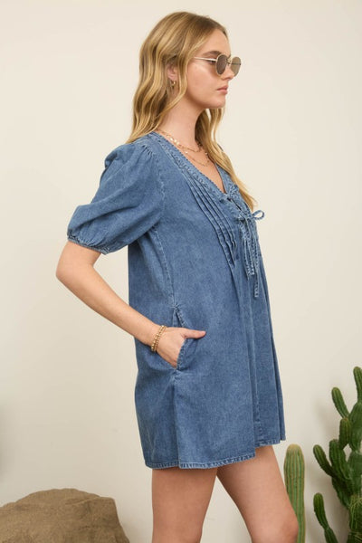 Puff Sleeve Denim Dress