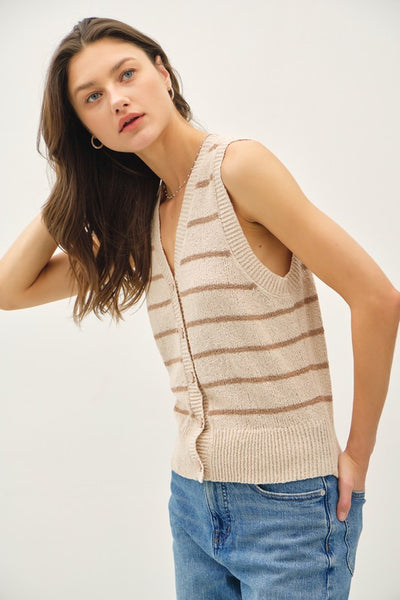 Striped Button Up Vest