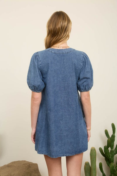 Puff Sleeve Denim Dress