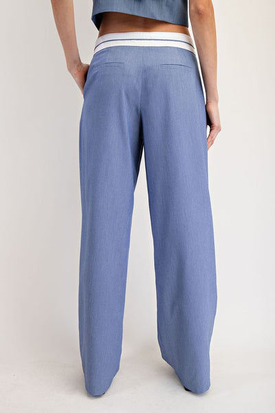 Contrast Waist Tailored Pants