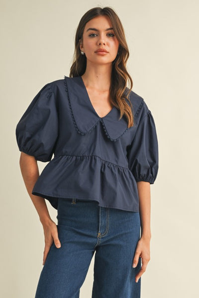 Puff Sleeve Collar Top