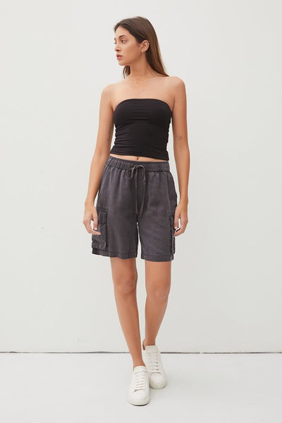 Tencel Drawstring Cargo Bermuda Shorts