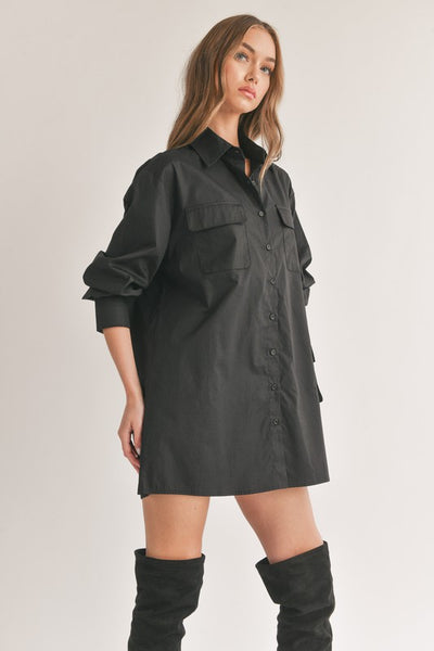 Button Down Tunic Shirt With Front Pockets