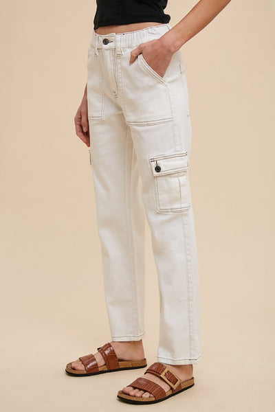 Lyocell Stretch High Rise Cargo Denim Jeans