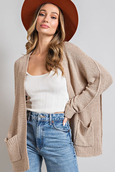 Ribbed Knit Open Front Cardigan