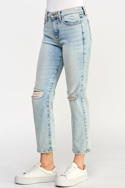 Mid Rise Ultra Stretch Crop Straight Jeans