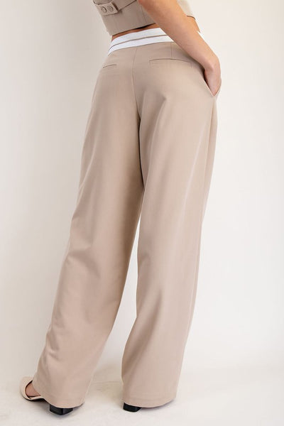 Contrast Waist Tailored Pants