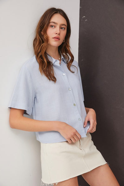 Boxy Crop Button Down Short Sleeve Shirt