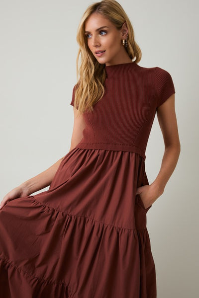 Mock Neck Mixed Tiered Dress