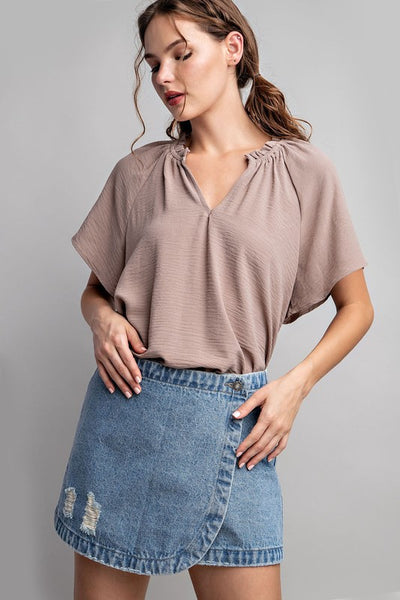 V Neck Short Sleeve Blouse Top