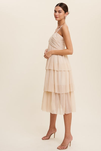 Tiered Pleated Midi Dress