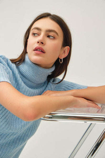 Wool Blend Turtleneck Short Sleeve Sweater