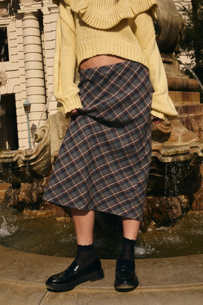 Low Waist Plaid Midi Skirt