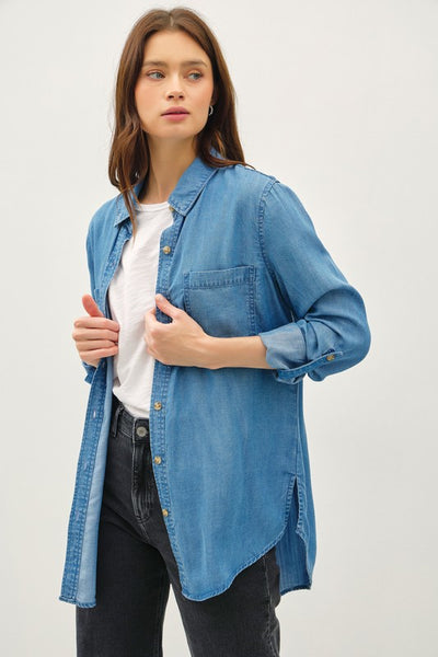 Denim Tencel Button Up Oversized Shirt