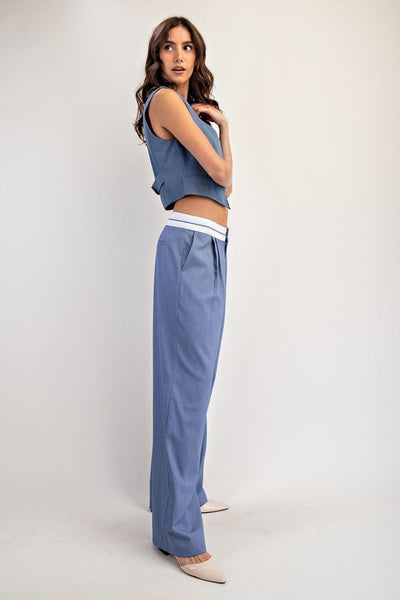Contrast Waist Tailored Pants