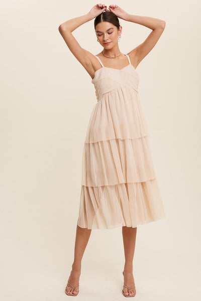 Tiered Pleated Midi Dress