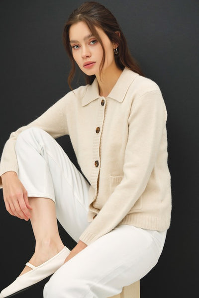 Wool Blend Collared Sweater Jacket