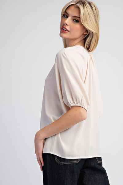 Half Sleeve Button Down Blouse Top